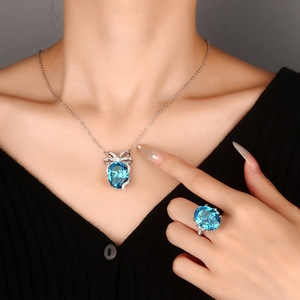 Parure de bijoux en cuivre et zircone écologique de haute qualité, avec zircone cubique bleu-violet taille nid d'oiseau 15*20mm, collier et bague nœud pour femme - Product Image 6