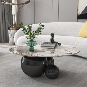 Tables basses rondes en pierre OEM d'usine, tables de salon de luxe avec base en métal et plateau en marbre, vente en gros de meubles pour hall d'hôtel - Product Image 2