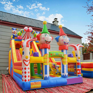 Offerta Speciale: Castello Gonfiabile da Esterno a Tema Clown con Scivolo Doppio, Certificato CE, Capacità 300-500KG, Facile da Montare - Product Image 1