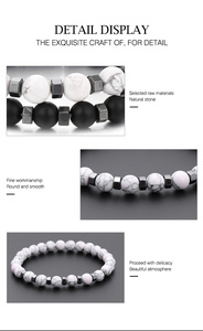 Pulsera de Cuentas de Piedra Natural de Moda, Turquesa Blanca, Roca Volcánica, Ágata Negra Mate, Brazalete Elástico - Product Image 6
