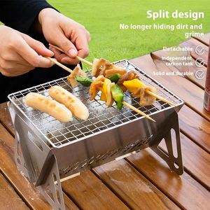 Stainless Steel Modern Charcoal Barbecue Outdoor Mini Backpacking Foldable Safety Device Mesh <b>BBQ</b> Card Stove Camping JM-YS-1035 - Product Image 3