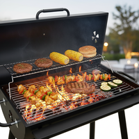 Grand barbecue au charbon de bois avec roues et table latérale, barbecue d'extérieur avec grille de maintien au chaud et étagère de rangement pour la cuisine en plein air