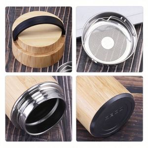 Custom Brand Laser Logo Print 500ml Insulated Bamboo <b>Tea</b> Mug Tumbler Eco Friendly Stainless Steel Vacuum <b>Thermos</b> Cup - Product Image 4