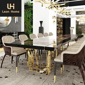 Elegant design golden stainless steel leg italian luxury marble top 12 seater dining table set modern dining room furniture