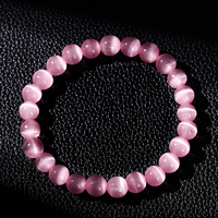 JD GEMS pierre de guérison cordon extensible élastique coloré yeux de chat pierre extensible corde bijoux rose yeux de chat pierre bracelet