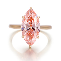 Bague tendance en or jaune massif 18K, 14K, 10K avec diamant de laboratoire rose taille marquise, bijoux de mode pour femme, idéale pour les soirées
