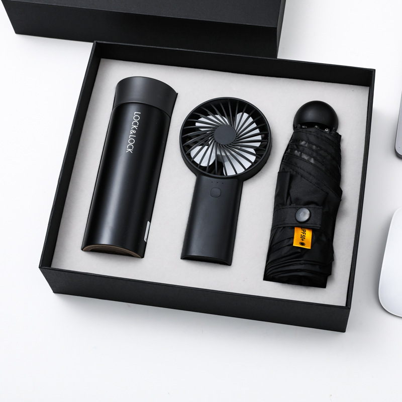 Set di 3 piccoli ventilatori con fibbia, colore nero