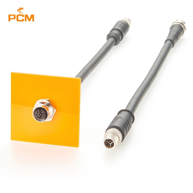 M12 Y-Code Male to Female Panel Mount Extension Cable M16 Panel Cutout Hybrid Power + Data for Industrial Automation Robotic