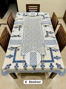 Nappe de table moderne à motifs floraux imprimés à la main en 100 % coton avec serviettes pour 6 personnes, usage domestique - Product Image 6