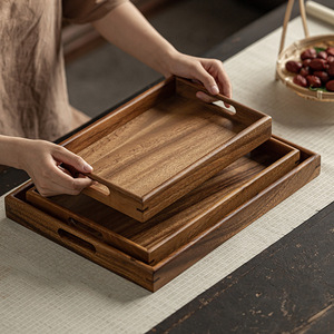 Walnut Wood <b>Tea</b> <b>Tray</b> Double Eared Solid Wood Serving <b>Tray</b> For Home Residential Use Elegant Chinese Style - Product Image 3