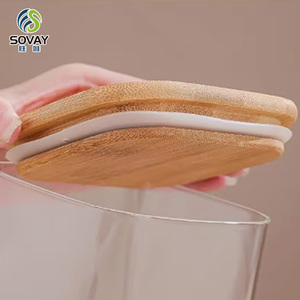 Chất Lượng Cao Nhà Bếp Kín Thủy Tinh Thực Phẩm Lưu Trữ Lọ Với Nắp Tre Hộ Gia Đình Bể Thủy Tinh Vuông Kín Thủy Tinh Borosilicate - Product Image 2