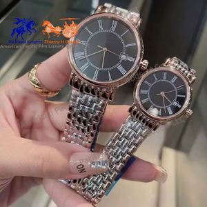 Reloj de cuarzo con esfera redonda para hombre y mujer, con números romanos, pulsera de acero inoxidable de dos tonos, reloj de pulsera para pareja - Product Image 3