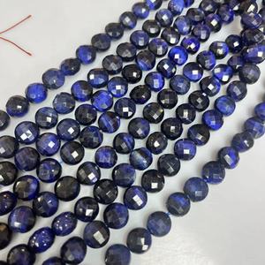 Oeil de tigre <span class=keywords><strong>bleu</strong></span> 10mm disque rond à facettes cristal agate ronde Double tortues visage perles de pierre environ: 380mm/str - Product Image 4