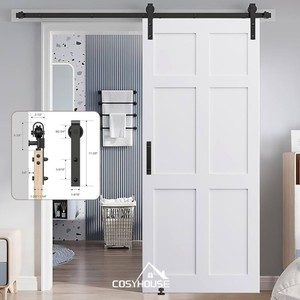 Porte coulissante en bois massif rustique Cosyhouse, insonorisée, quincaillerie noire pour chambre à coucher, salle de bain, appartement, cuisine, maison - Product Image 6