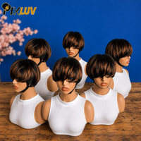 Perruque Pixie Cut en Cheveux Humains Naturels, Sans Colle, Pré-épilée, Couleur 1B/Auburn, Courte, pour Femmes, avec Frange