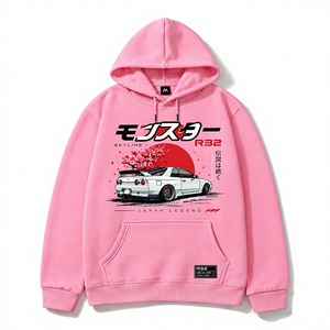 Felpa con Cappuccio Rosa da Uomo, Stampa Auto R32 Skyline, Abbigliamento Casual Autunnale, Vestibilità Regolare, Cotone Felpato con Tasche - Product Image 1