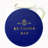 Ensemble de sous-verres en cuir en vrac, tapis de tasse personnalisé, fournisseur chinois, pressage à chaud et Logo doré, dessous de verre en cuir PU