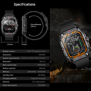 Nouveau sport Smartwatch hommes montre intelligente noir 2.02 "grand écran 400mah longue durée de vie de la batterie IP 67 Flip TFT Digital Smartwatch - Product Image 6