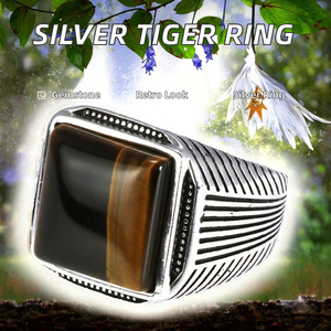 Nouveauté, bijoux fins personnalisés, argent sterling 925, bague rétro punk pour homme, motif rayé œil de tigre, plaqué rhodium, pierre naturelle - Product Image 3