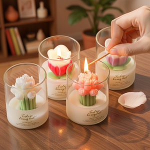 Velas Aromáticas Hechas a Mano con Forma de Ramo de Tulipanes, Cera de Soja, para el Día del Padre, Bodas, Decoración del Hogar, Vela en Vaso de Vidrio para el Día - Product Image 6
