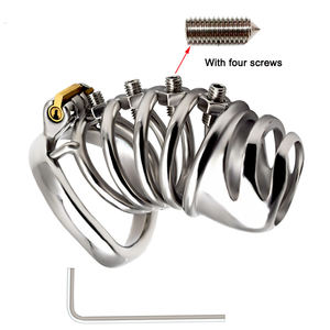 อุปกรณ์ BDSM ทางเลือก FRRK แบบกรงนกโลหะขนาดกลางสำหรับผู้ชาย พร้อมสกรูสี่ตัว กระตุ้นต่อมลูกหมาก - Product Image 2