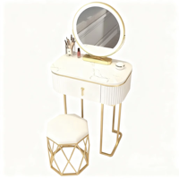 Table de toilette moderne minimaliste en bois avec miroir intégré et tiroirs de rangement pour les chambres compactes