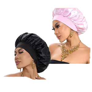 Faible QMC Bonnets de Nuit en Satin pour Femmes, Bande Élastique Large Couleurs Unies, Chapeau de Soin Capillaire pour Cheveux Bouclés, Idéal Scène Décontractée - Product Image 2