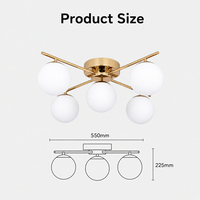 Plafonnier moderne en métal doré avec 5 abat-jour en verre opale, lustre LED 30W, style nordique/minimaliste, CRI 90 élevé, lumière chaude pour salon