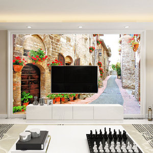 Papier peint de ville européenne tridimensionnelle de la rue 3d Dolphin White Dove Large Mural Architecture romaine Château Paysage Papier peint - Product Image 2