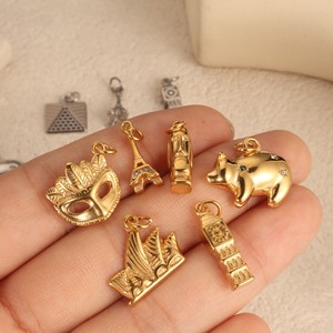 Ciondoli in acciaio inossidabile placcato oro 18K PVD per gioielli fai da te che fanno pendenti icone del mondo del viaggio - Product Image 3