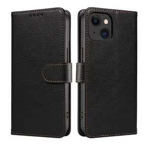 Strong Magnetic Flip TPU PU Leather Mobile Phone Case For iPhone 15 Wallet Phone Cover For iPhone 15 Pro Max