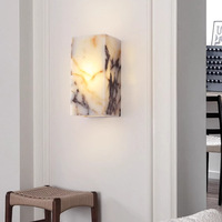 Lampu Dinding Wabi Sabi Alabaster Custom Persegi Panjang Bermotif Marmer Putih Hangat untuk Kamar Tidur, Samping Tempat Tidur, Ruang Tamu, Kamar Mandi