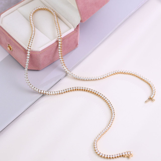 IGI Certified 14K Real Yellow Gold Lab Grown Diamond Tennis Chain 2mm Round Cut DEF VVS Lab Diamond 16 Inches Necklace