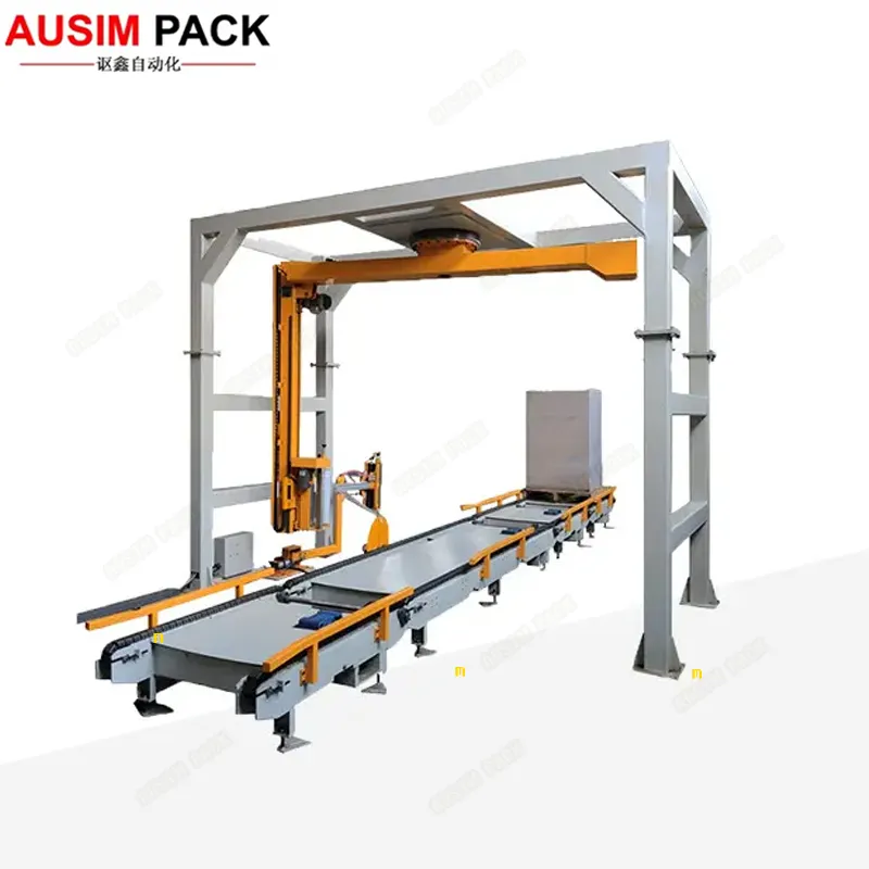 Full-Automatic Rotary Cantilever Arm Pallet Wrapping Machine Top Film Dispenser Food Packaging Plastic New Used PLC Engine