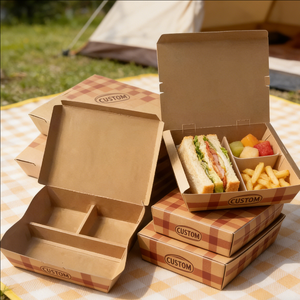 Takeaway Fast Food Greaseproof 3 Compartment Disposable Food Container Paper <b>Packaging</b> Box with Logo Eco Friendly OEM ODM - Product Image 4