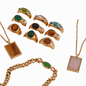 Ensemble de bijoux de mariage et de fiançailles pour femmes, plaqué or 18 carats, acier inoxydable, zircon, pendentif cœur, collier, boucles d'oreilles, bracelet, cadeau - Product Image 1