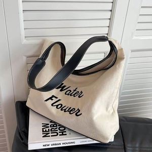Customizable Letter Pattern Large Capacity 30X40cm 10Oz-14Oz <b>Thickness</b> Cotton Canvas Tote Bag With <b>Rope</b> Handle OEM/ODM - Product Image 2