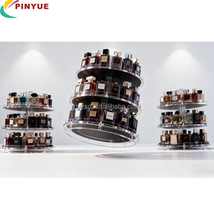 Hochwertige Luxuriöse Moderne Vitrine Runde Ausstellungsregale Maßgefertigte Parfüm 3-stufige Rotierende Acryl-Regalvitrine für Kosmetikprodukte - Product Image 2