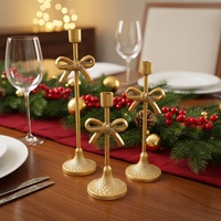 Ensemble de 3 bougeoirs de table en fonte dorée en forme de nœud papillon, décoration de table mignonne en forme de nœud papillon, décoration de table pour la Saint-Valentin, Noël, Pâques, anniversaire