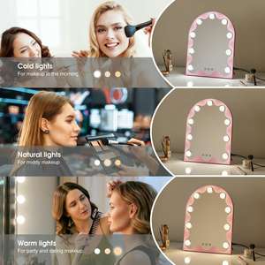 31x40 cm Illuminated Lighted Dual USB Charging Ports Type C Pink Tabletop <strong>Light</strong> <strong>up</strong> Led Arch Makeup <strong>Mirror</strong> With <strong>Lights</strong> - Product Image 5