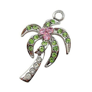 Moda playa joyería hacer DIY Metal chispeante hoja de diamantes de imitación palmera encanto colgante - Product Image 3