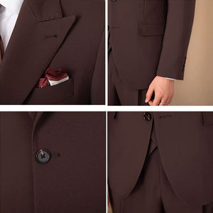 Blazer <span class=keywords><strong>homme</strong></span> en polyester marron chocolat, coupe ajustée, idéal pour les réceptions de <span class=keywords><strong>mariage</strong></span> d'automne et les dîners d'affaires vintage - Product Image 4