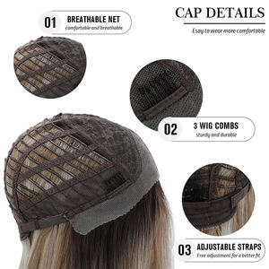 Perruque Gladys synthétique 13x3 HD Lace Front, 22 pouces de long, lisse, brune avec mèches blondes, résistante à la chaleur, pour un usage quotidien - Product Image 4