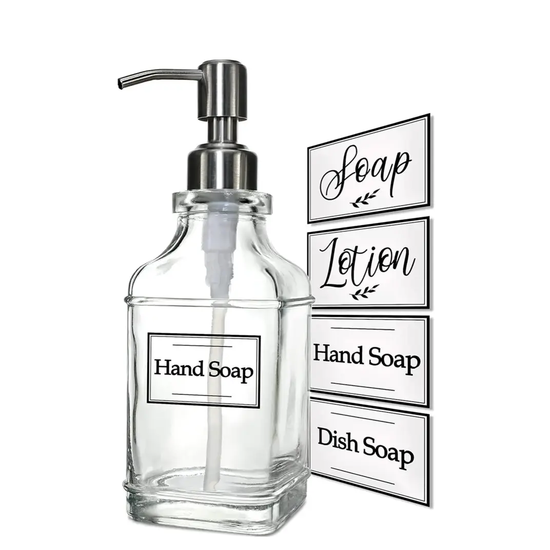 Bottiglia dell'erogatore del sapone di vetro di progettazione antica all'ingrosso 300/550ML con gli accessori antiruggine dei prodotti del bagno della pompa dell'acciaio inossidabile