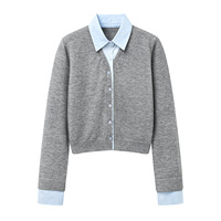 Pull en tricot à col polo style preppy pour femme, nouvelle collection automne, design color block, coupe ajustée, 2610-15a