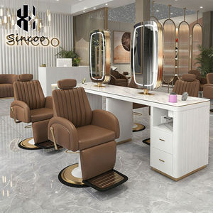 High Quality Double <b>Mirror</b> <b>Dressing</b> Station for Beauty Salons Hair Salon <b>Vanity</b> <b>Table</b> with Arched <b>Mirror</b> Salon Makeup <b>Table</b> - Product Image 4