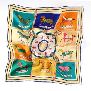 100% real Silk Scarf custom printing Designer scarf styles silk Women Square Custom silk scarves with Hand Hemmed