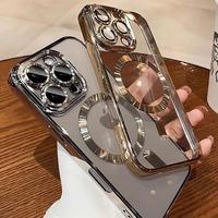 Coque de téléphone en caoutchouc souple avec placage magnétique pour iPhone 17 13 14 15 16 18 Pro Max Plus, protection de l'objectif, étui de luxe antichoc