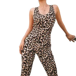 Mono Sexy de leopardo con espalda descubierta para mujer, ropa deportiva elástica con estampado de leopardo para Fitness y Yoga