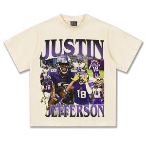 <span class=keywords><strong>Justin</strong></span> Jefferson 2025 весна/лето новая коллекция Ретро плотный принт регби повседневная трикотажная футболка с коротким рукавом 300 грамм свободная - Product Image 4